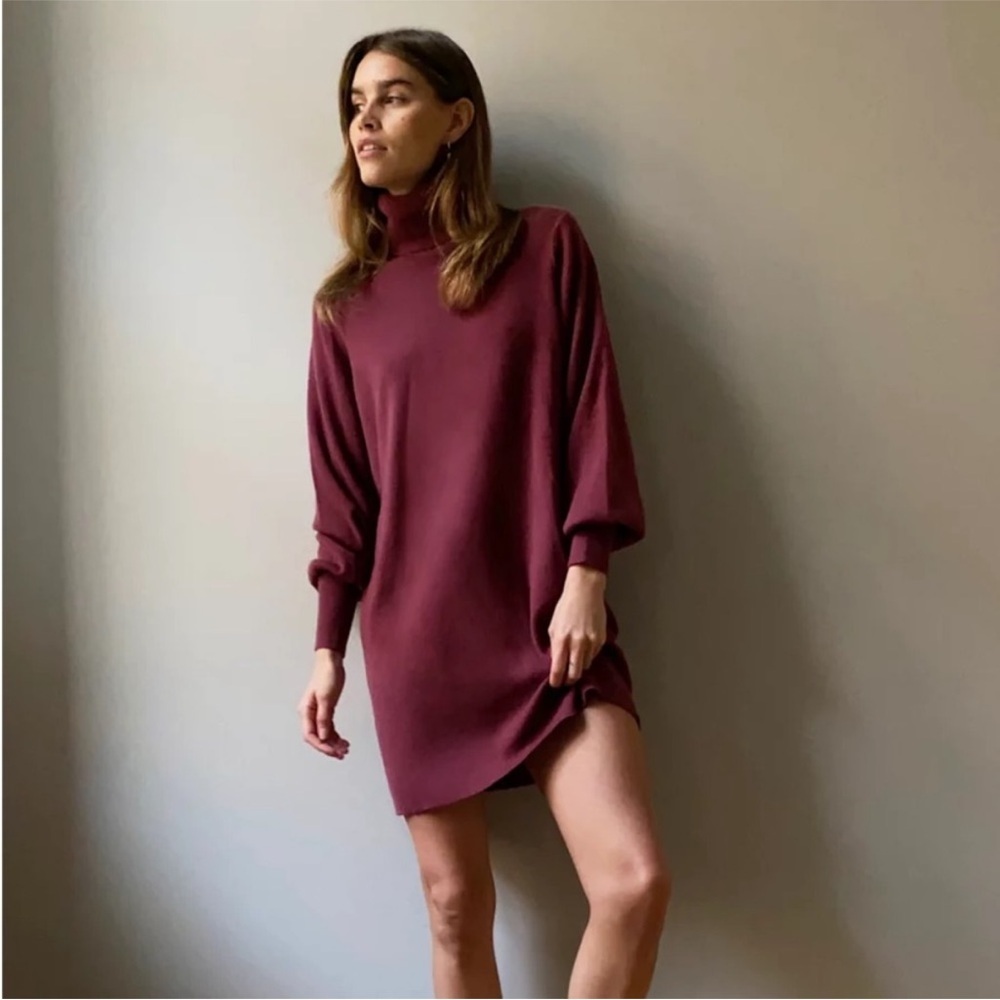 Aritzia Wilfred Rebecca Burgundy Turtleneck Merino wool Mini Dress size Small